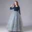 Chic / Beautiful Ink Blue Suede Winter Birthday Flower Girl Dresses 2020 Ball Gown Scoop Neck 3/4 Sleeve Appliques Star Sequins Floor-Length / Long Ruffle