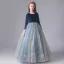 Chic / Beautiful Ink Blue Suede Winter Birthday Flower Girl Dresses 2020 Ball Gown Scoop Neck 3/4 Sleeve Appliques Star Sequins Floor-Length / Long Ruffle