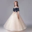 Chic / Beautiful Champagne Birthday Flower Girl Dresses 2020 Ball Gown Spaghetti Straps Off-The-Shoulder Short Sleeve Backless Flower Appliques Lace Floor-Length / Long Ruffle