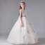 Chic / Belle Ivoire Anniversaire Robe Ceremonie Fille 2020 Robe Boule Encolure Dégagée Sans Manches Appliques Étoile Paillettes Noeud Ceinture Longue Volants