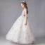 Chic / Belle Ivoire Anniversaire Robe Ceremonie Fille 2020 Robe Boule Encolure Dégagée Sans Manches Appliques Étoile Paillettes Noeud Ceinture Longue Volants