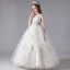 Chic / Belle Ivoire Anniversaire Robe Ceremonie Fille 2020 Robe Boule Encolure Dégagée Sans Manches Appliques Étoile Paillettes Noeud Ceinture Longue Volants