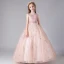 Chic / Beautiful Blushing Pink Birthday Flower Girl Dresses 2020 Ball Gown Scoop Neck Sleeveless Appliques Star Sequins Bow Sash Floor-Length / Long Ruffle