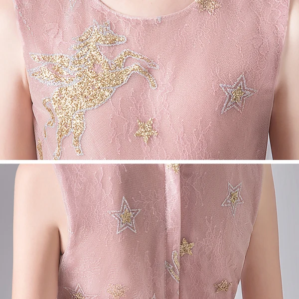 Chic / Beautiful Blushing Pink Birthday Flower Girl Dresses 2020 Ball Gown Scoop Neck Sleeveless Appliques Star Sequins Bow Sash Floor-Length / Long Ruffle