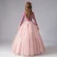 Chic / Beautiful Candy Pink Suede Winter Birthday Flower Girl Dresses 2020 Ball Gown Scoop Neck 3/4 Sleeve Appliques Star Sequins Floor-Length / Long Ruffle