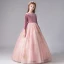 Chic / Beautiful Candy Pink Suede Winter Birthday Flower Girl Dresses 2020 Ball Gown Scoop Neck 3/4 Sleeve Appliques Star Sequins Floor-Length / Long Ruffle