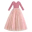 Chic / Beautiful Candy Pink Suede Winter Birthday Flower Girl Dresses 2020 Ball Gown Scoop Neck 3/4 Sleeve Appliques Star Sequins Floor-Length / Long Ruffle