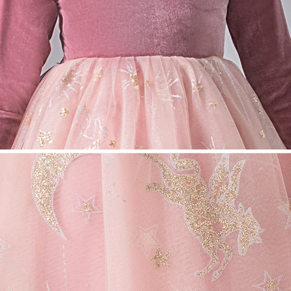 Chic / Beautiful Candy Pink Suede Winter Birthday Flower Girl Dresses 2020 Ball Gown Scoop Neck 3/4 Sleeve Appliques Star Sequins Floor-Length / Long Ruffle