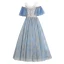 Chic / Beautiful Ocean Blue Birthday Flower Girl Dresses 2020 Ball Gown See-through Scoop Neck Bell sleeves Backless Appliques Sequins Embroidered Flower Floor-Length / Long Ruffle