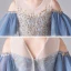 Chic / Beautiful Ocean Blue Birthday Flower Girl Dresses 2020 Ball Gown See-through Scoop Neck Bell sleeves Backless Appliques Sequins Embroidered Flower Floor-Length / Long Ruffle
