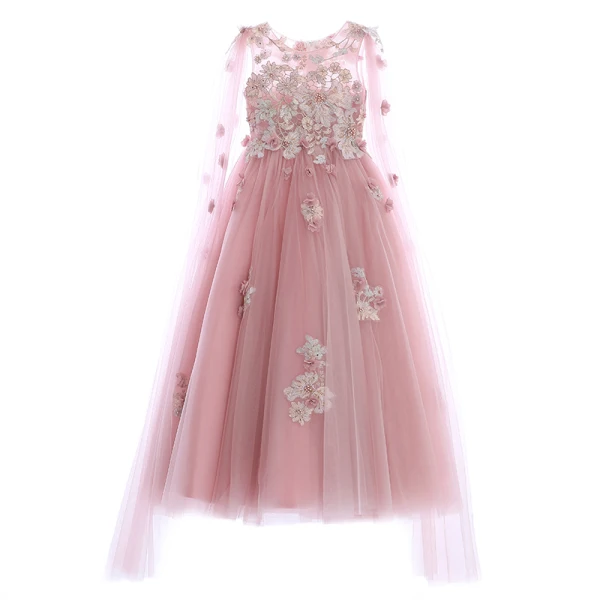 Flower Fairy Pearl Pink See-through Birthday Flower Girl Dresses 2020 Ball Gown Scoop Neck Sleeveless Appliques Flower Beading Pearl Watteau Train Ruffle