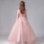 Vintage / Retro Pearl Pink See-through Birthday Flower Girl Dresses 2020 Ball Gown High Neck Sleeveless Appliques Lace Beading Sequins Tulle Floor-Length / Long Ruffle