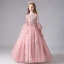 Chic / Beautiful Pearl Pink Birthday Flower Girl Dresses 2020 Ball Gown Scoop Neck 3/4 Sleeve Bell sleeves Appliques Flower Beading Pearl Floor-Length / Long Ruffle