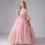 Chic / Beautiful Pearl Pink Birthday Flower Girl Dresses 2020 Ball Gown Scoop Neck 3/4 Sleeve Bell sleeves Appliques Flower Beading Pearl Floor-Length / Long Ruffle