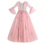 Chic / Beautiful Pearl Pink Birthday Flower Girl Dresses 2020 Ball Gown Scoop Neck 3/4 Sleeve Bell sleeves Appliques Flower Beading Pearl Floor-Length / Long Ruffle