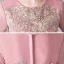 Chic / Beautiful Pearl Pink Birthday Flower Girl Dresses 2020 Ball Gown Scoop Neck 3/4 Sleeve Bell sleeves Appliques Flower Beading Pearl Floor-Length / Long Ruffle