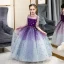 Fairytale Grape Gradient-Color See-through Birthday Flower Girl Dresses 2020 Ball Gown Scoop Neck 3/4 Sleeve Glitter Star Floor-Length / Long Ruffle