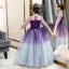 Fairytale Grape Gradient-Color See-through Birthday Flower Girl Dresses 2020 Ball Gown Scoop Neck 3/4 Sleeve Glitter Star Floor-Length / Long Ruffle
