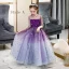 Fairytale Grape Gradient-Color See-through Birthday Flower Girl Dresses 2020 Ball Gown Scoop Neck 3/4 Sleeve Glitter Star Floor-Length / Long Ruffle