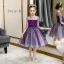 Fairytale Grape Gradient-Color See-through Birthday Flower Girl Dresses 2020 Ball Gown Scoop Neck 3/4 Sleeve Glitter Star Floor-Length / Long Ruffle