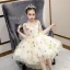 Fairytale Grape Gradient-Color See-through Birthday Flower Girl Dresses 2020 Ball Gown Scoop Neck 3/4 Sleeve Glitter Star Floor-Length / Long Ruffle