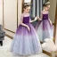 Fairytale Grape Gradient-Color See-through Birthday Flower Girl Dresses 2020 Ball Gown Scoop Neck 3/4 Sleeve Glitter Star Floor-Length / Long Ruffle