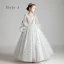 Style Victorien Gris Transparentes Anniversaire Robe Ceremonie Fille 2020 Princesse Encolure Dégagée Gonflée Manches Longues Glitter Étoile Longue Volants