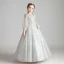 Style Victorien Gris Transparentes Anniversaire Robe Ceremonie Fille 2020 Princesse Encolure Dégagée Gonflée Manches Longues Glitter Étoile Longue Volants