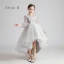 Style Victorien Gris Transparentes Anniversaire Robe Ceremonie Fille 2020 Princesse Encolure Dégagée Gonflée Manches Longues Glitter Étoile Longue Volants