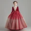 Chic / Beautiful Burgundy Suede Winter Flower Girl Dresses 2020 Ball Gown See-through High Neck 3/4 Sleeve Beading Sequins Tulle Floor-Length / Long Ruffle