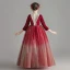 Chic / Beautiful Burgundy Suede Winter Flower Girl Dresses 2020 Ball Gown See-through High Neck 3/4 Sleeve Beading Sequins Tulle Floor-Length / Long Ruffle