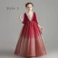 Chic / Beautiful Burgundy Suede Winter Flower Girl Dresses 2020 Ball Gown See-through High Neck 3/4 Sleeve Beading Sequins Tulle Floor-Length / Long Ruffle