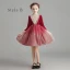 Chic / Beautiful Burgundy Suede Winter Flower Girl Dresses 2020 Ball Gown See-through High Neck 3/4 Sleeve Beading Sequins Tulle Floor-Length / Long Ruffle