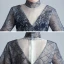 Vintage / Retro Navy Blue See-through Birthday Flower Girl Dresses 2020 Ball Gown High Neck 3/4 Sleeve Flower Appliques Lace Beading Pearl Sweep Train Ruffle