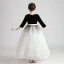 Chic / Beautiful Black White Suede Birthday Flower Girl Dresses 2020 Ball Gown 3/4 Sleeve V-Neck Star Sequins Sash Floor-Length / Long Ruffle