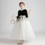 Chic / Beautiful Black White Suede Birthday Flower Girl Dresses 2020 Ball Gown 3/4 Sleeve V-Neck Star Sequins Sash Floor-Length / Long Ruffle