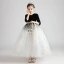 Chic / Beautiful Black White Suede Birthday Flower Girl Dresses 2020 Ball Gown 3/4 Sleeve V-Neck Star Sequins Sash Floor-Length / Long Ruffle
