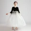 Chic / Beautiful Black White Suede Birthday Flower Girl Dresses 2020 Ball Gown 3/4 Sleeve V-Neck Star Sequins Sash Floor-Length / Long Ruffle