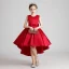 Modest / Simple Red Satin Birthday Flower Girl Dresses 2020 Ball Gown Scoop Neck Sleeveless Bow Sash Asymmetrical Ruffle