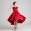 Modest / Simple Red Satin Birthday Flower Girl Dresses 2020 Ball Gown Scoop Neck Sleeveless Bow Sash Asymmetrical Ruffle