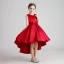 Modest / Simple Red Satin Birthday Flower Girl Dresses 2020 Ball Gown Scoop Neck Sleeveless Bow Sash Asymmetrical Ruffle