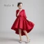 Modest / Simple Red Satin Birthday Flower Girl Dresses 2020 Ball Gown Scoop Neck Sleeveless Bow Sash Asymmetrical Ruffle
