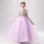 Chic / Beautiful Lilac Birthday Flower Girl Dresses 2020 Ball Gown Scoop Neck 3/4 Sleeve Gold Sequins Floor-Length / Long Ruffle