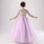 Chic / Beautiful Lilac Birthday Flower Girl Dresses 2020 Ball Gown Scoop Neck 3/4 Sleeve Gold Sequins Floor-Length / Long Ruffle