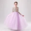 Chic / Beautiful Lilac Birthday Flower Girl Dresses 2020 Ball Gown Scoop Neck 3/4 Sleeve Gold Sequins Floor-Length / Long Ruffle