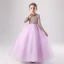 Chic / Beautiful Lilac Birthday Flower Girl Dresses 2020 Ball Gown Scoop Neck 3/4 Sleeve Gold Sequins Floor-Length / Long Ruffle