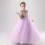 Chic / Beautiful Lilac Birthday Flower Girl Dresses 2020 Ball Gown Scoop Neck 3/4 Sleeve Gold Sequins Floor-Length / Long Ruffle