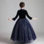 Starry Sky Navy Blue Suede Winter Birthday Flower Girl Dresses 2020 Ball Gown High Neck 3/4 Sleeve Beading Glitter Star Floor-Length / Long Ruffle