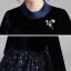 Starry Sky Navy Blue Suede Winter Birthday Flower Girl Dresses 2020 Ball Gown High Neck 3/4 Sleeve Beading Glitter Star Floor-Length / Long Ruffle