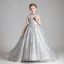 Élégant Gris Anniversaire Robe Ceremonie Fille 2020 Robe Boule Transparentes Col Haut Sans Manches Appliques Paillettes Perlage Train De Balayage Volants